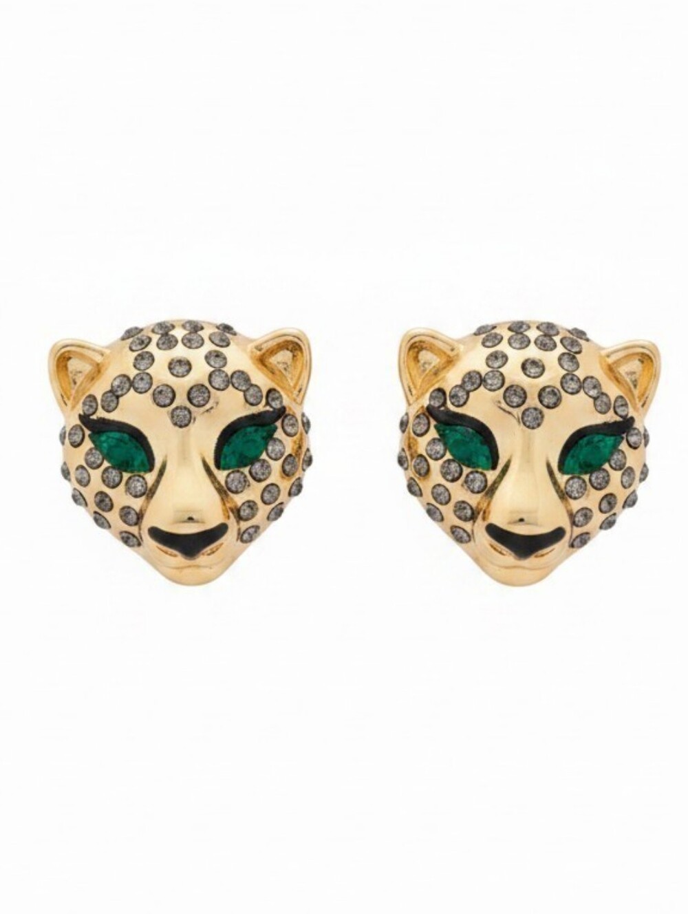 💛▪️Betsey Johnson ▪️Gold Leopard Head Stud Earrings with Green Eyes
